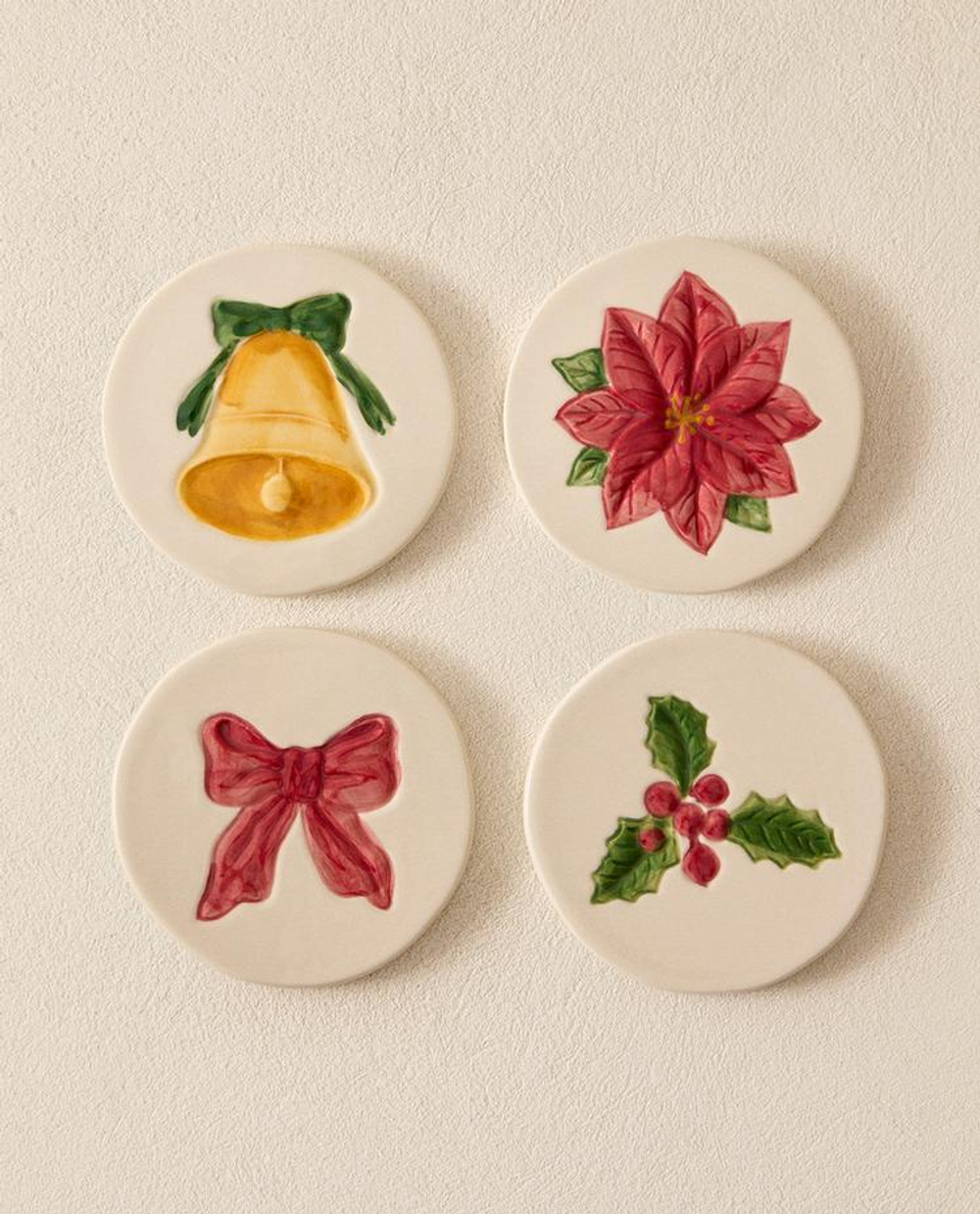 ZARA HOME НАБОР РОЖДЕСТВЕНСКИХ ПОДСТАВОК ПОД СТАКАНЫ ( 4 ШТ.), КРАСНЫЙ