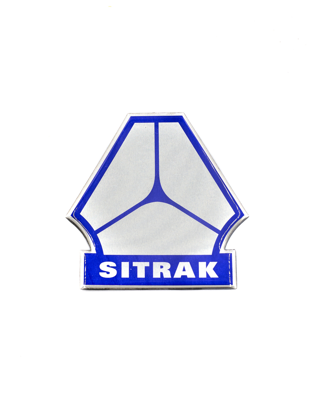 Наклейка / Шильд для автомобиля SITRAK (полиуретан 10х10 см). Синяя с серебристым лого СИТРАК