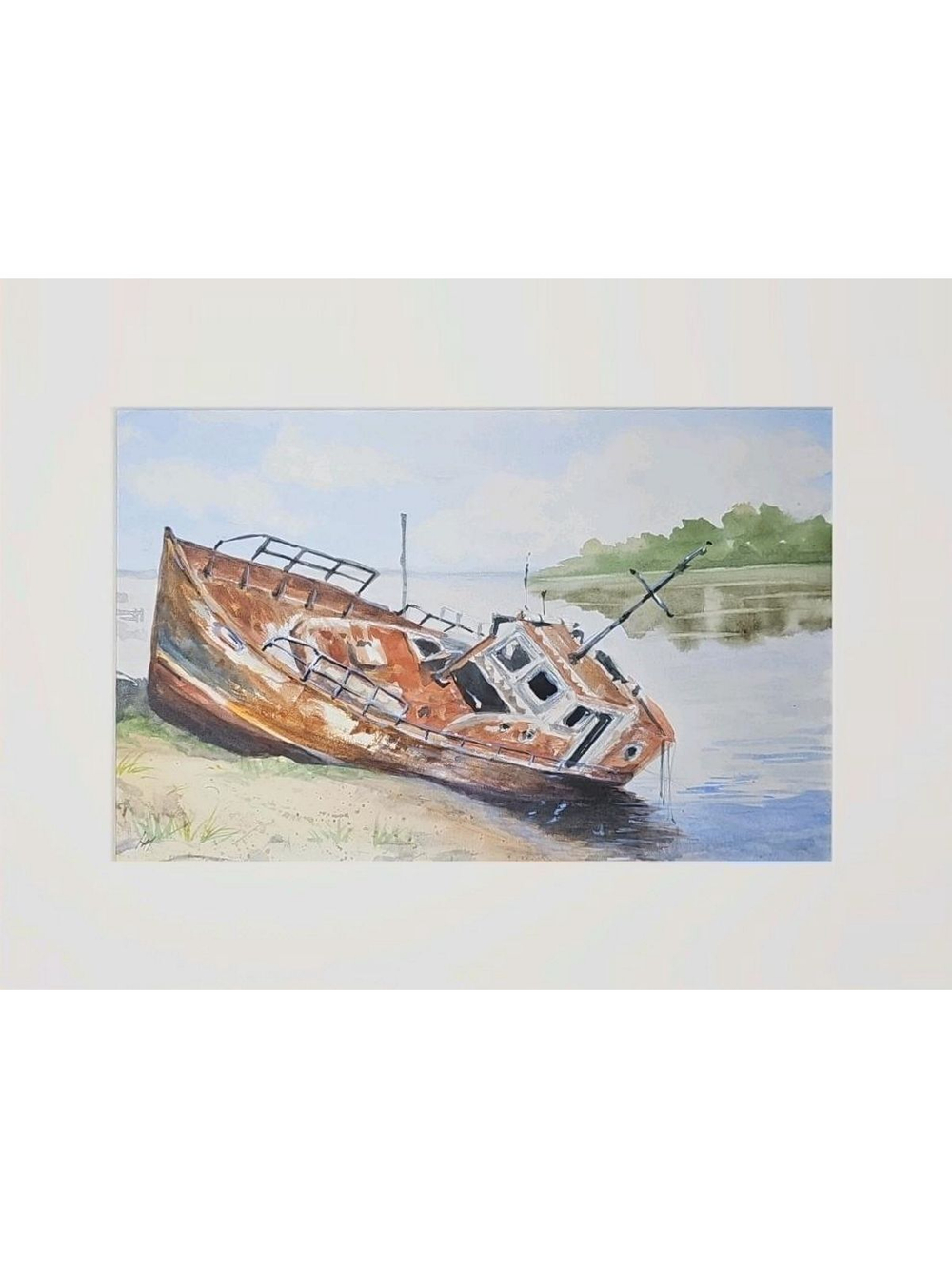 Картина авторская акварельная в паспарту 30х40 см на стену для интерьера "Последний причал"