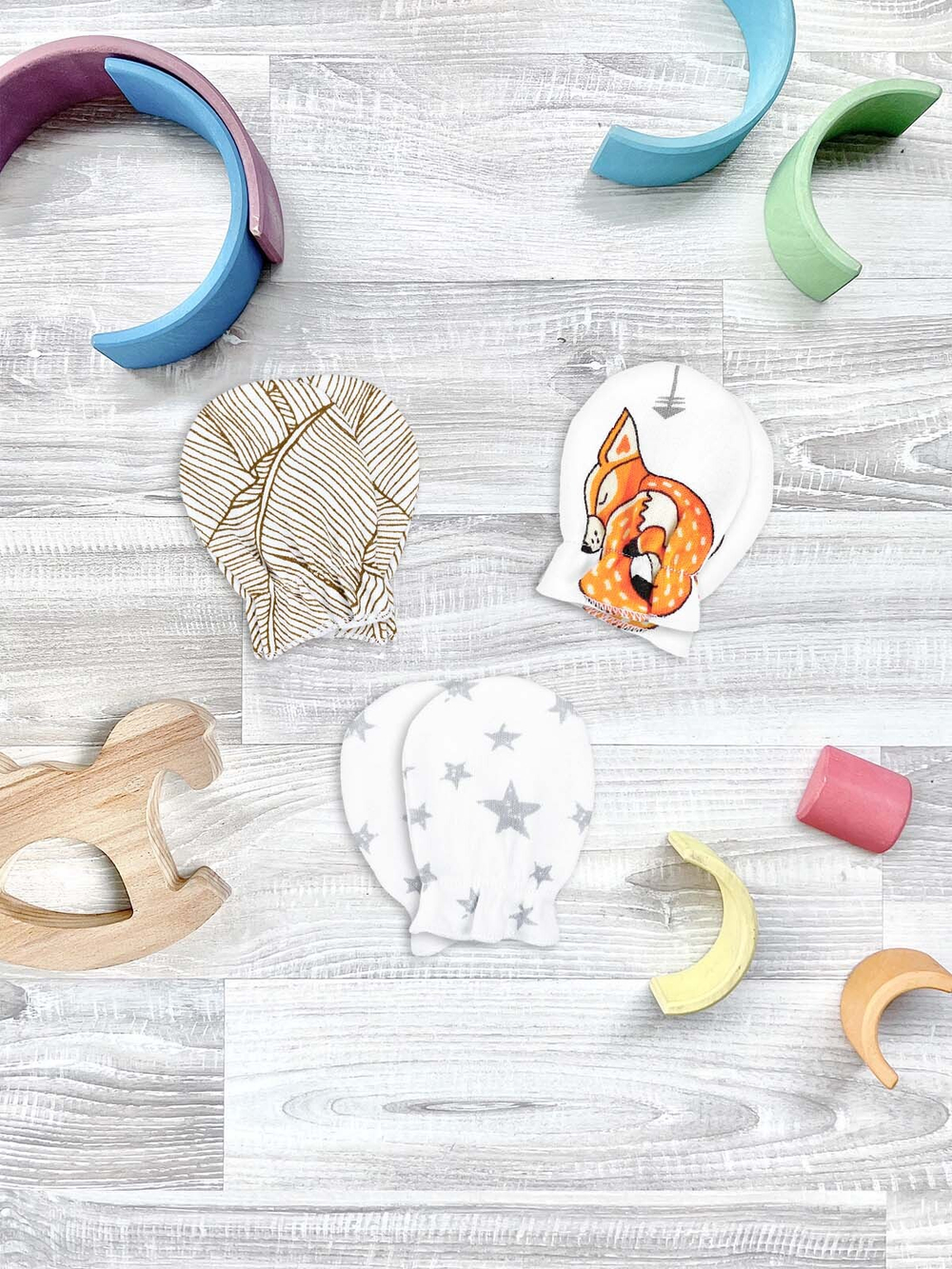 Рукавички-антицарапки Mjölk Лисички/Palm Tree/Звёзды, сет из 3х пар