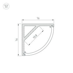 Профиль с экраном ARH-KANT-H16-2000 ANOD+OPAL (Arlight, Алюминий) 036770