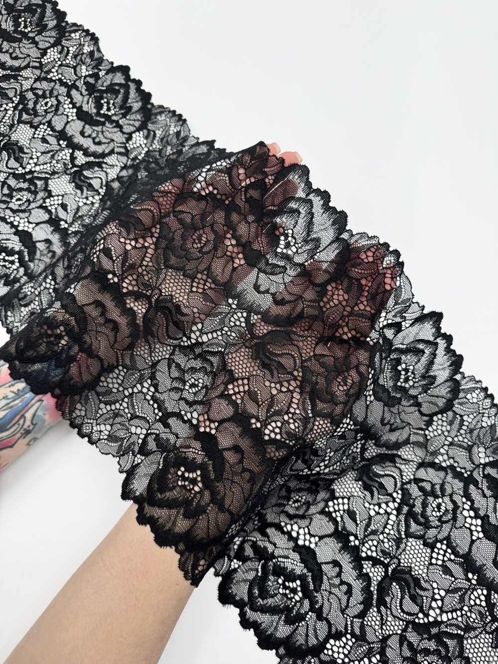 Эластичное кружево черное ширина 23 см ОТРЕЗЫ