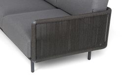 "Джелло" диван 3-местный плетеный из роупа, каркас алюминий темно-серый (RAL7024) муар, роуп темно-серый круглый, ткань темно-серая 027