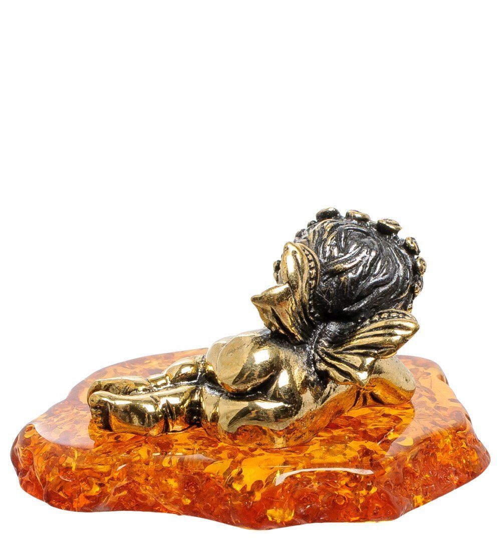 Народные промыслы AM-1827 Фигурка «Ангелочек мечтатель» (латунь, янтарь)