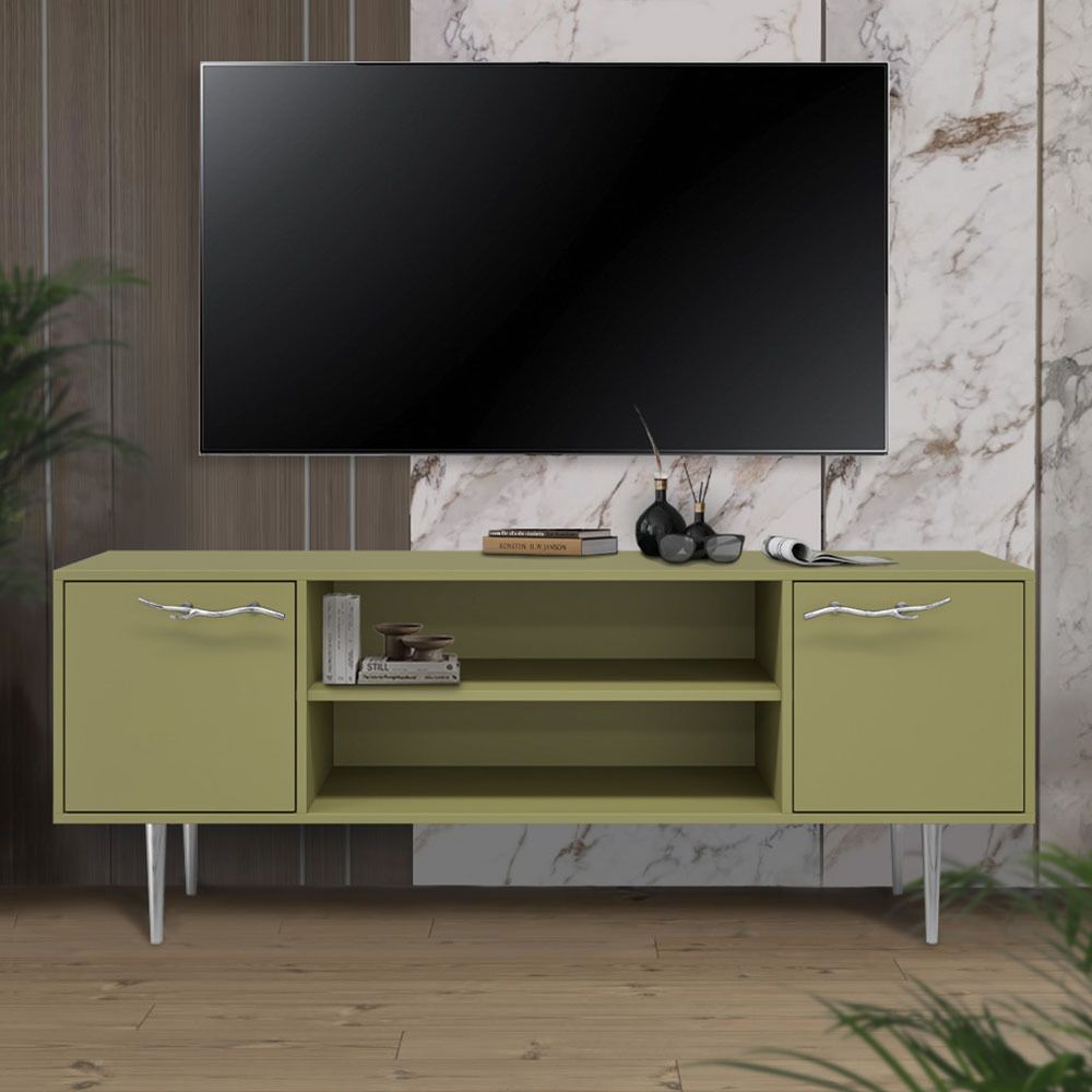 Тумба под ТВ Арт Колор matte 155см Стайл Сильвер Зеленая олива матовая
