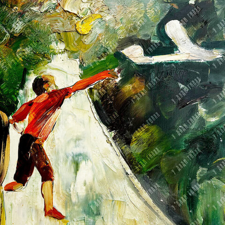 Алексеев Д. Н. Взлетка. (Мальчик, запускающий самолет). Масло. 1990-е