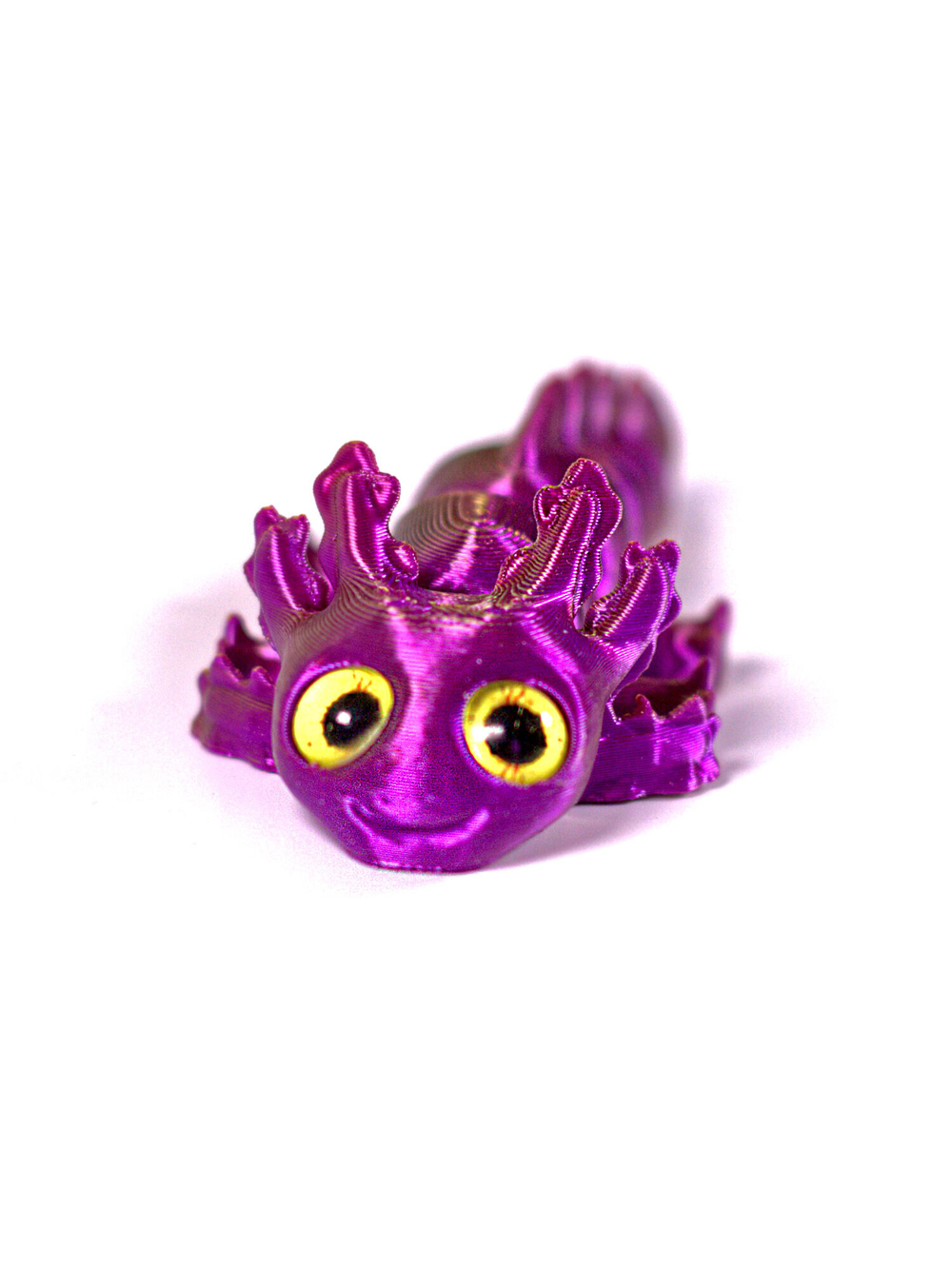 Подвижный аксолотль мини, 3D печать, 9,5 см., фиолетово-золотой
