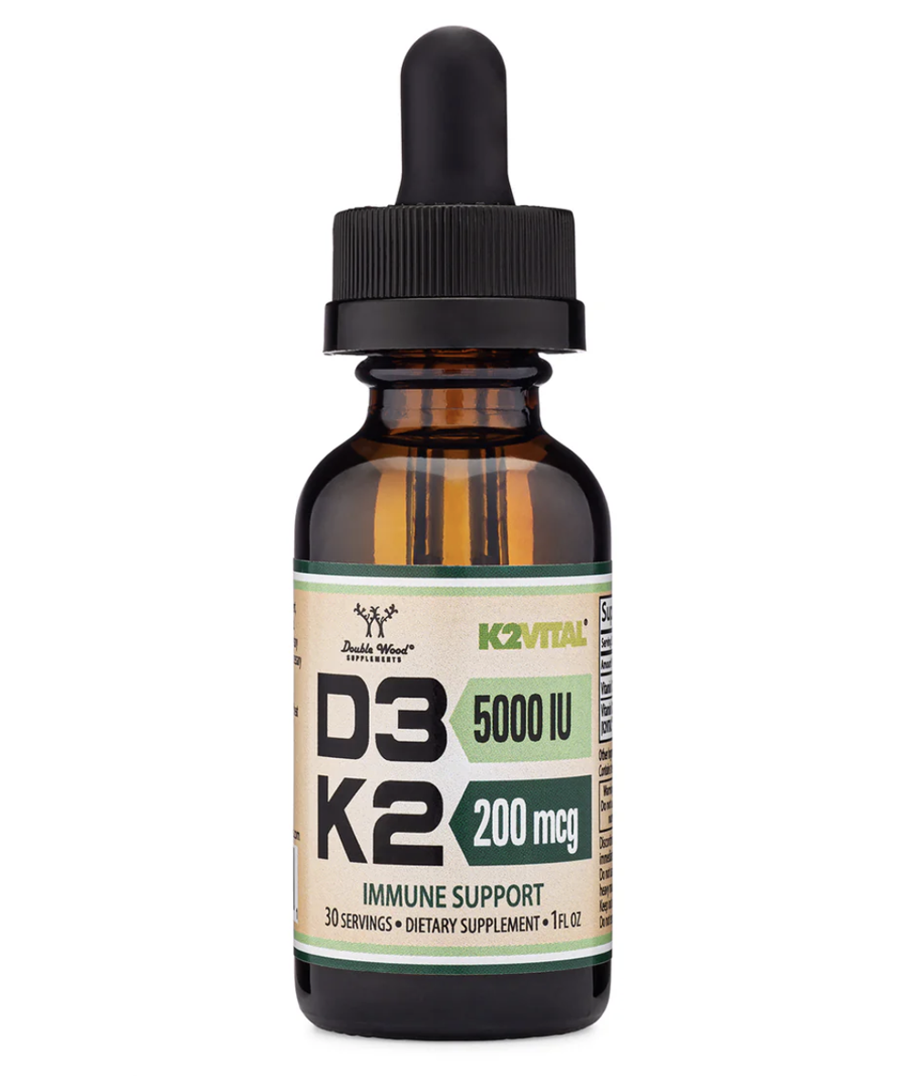 Double Wood Supplements - Vitamin D3 + K2 Liquid - 5000 IU D3, 200 mcg K2 / mL, 30 servings