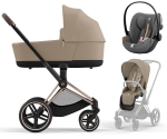 Коляска 3 в 1 Cybex Priam IV Rosegold и автокресло Cloud G i-Size Lava Grey Plus Cozy Beige