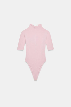 ZARA БОДИ В ДЕРЕВЕНСКОМ СТИЛЕ С ВЫСОКИМ ВОРОТНИКОМ, РОЗОВЫЙ