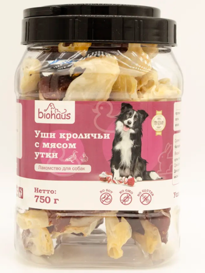 Biohaus лакомство для собак уши кроличьи с мясом утки