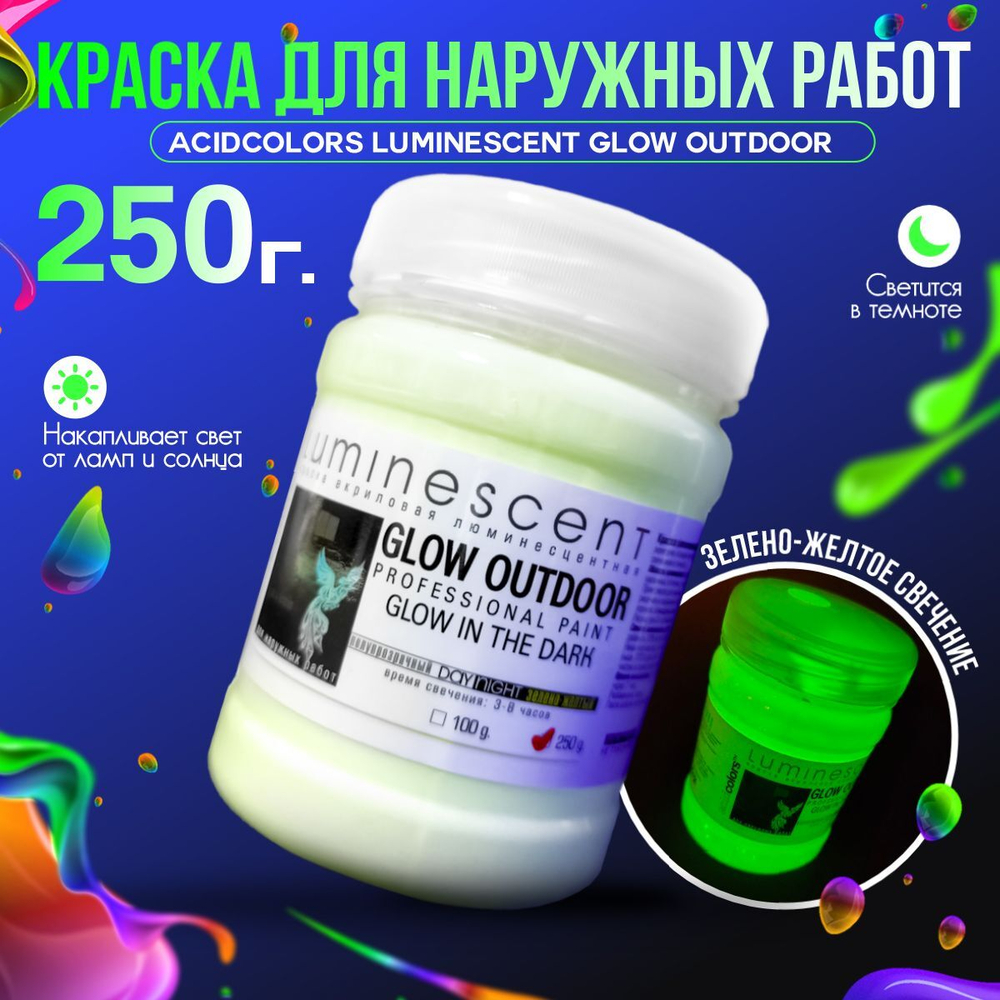 Краска для фасадных работ AcidColors Luminescent Glow Outdoor 250 грамм сине зеленое свечение