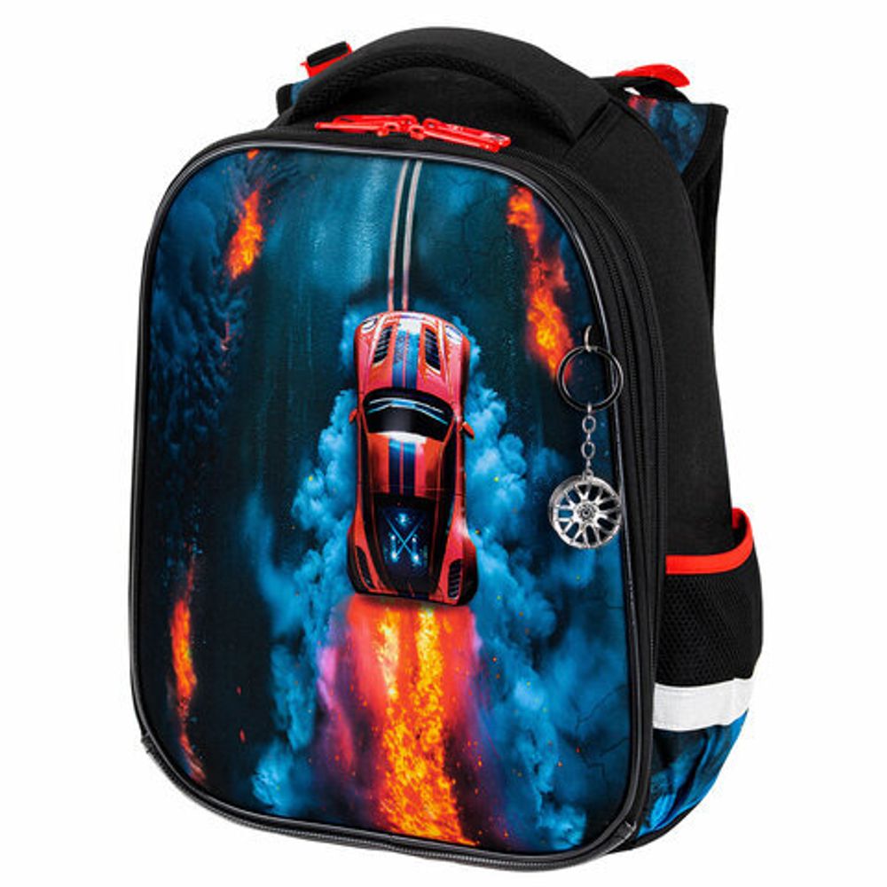 Ранец BRAUBERG PREMIUM, 2 отделения, с брелоком, "Foggy car", 3D-панель, 38х29х16 см, 273103