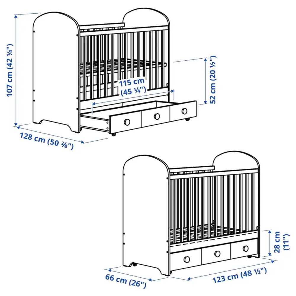 Кровать для новорожденных - IKEA GONATT, 60x120 см, белый, ГУНАТ ИКЕА