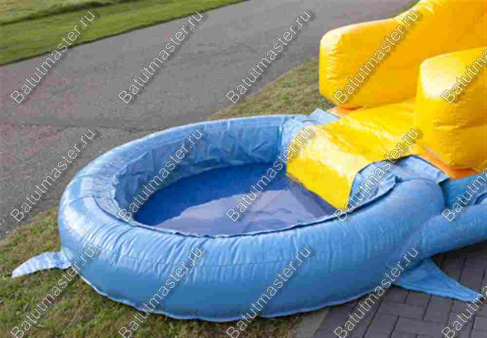 Надувная прямая водная горка с бассейном  «История дельфинчика» 5*2,5*3,5 м