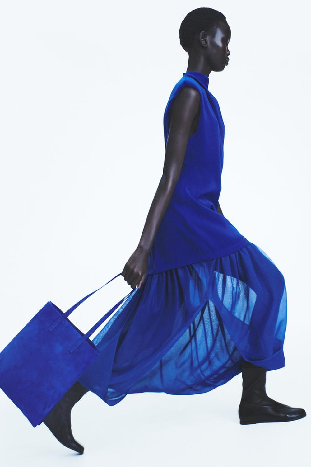 ZARA ЗАМШЕВАЯ СУМКА-ШОПЕР, СИНИЙ