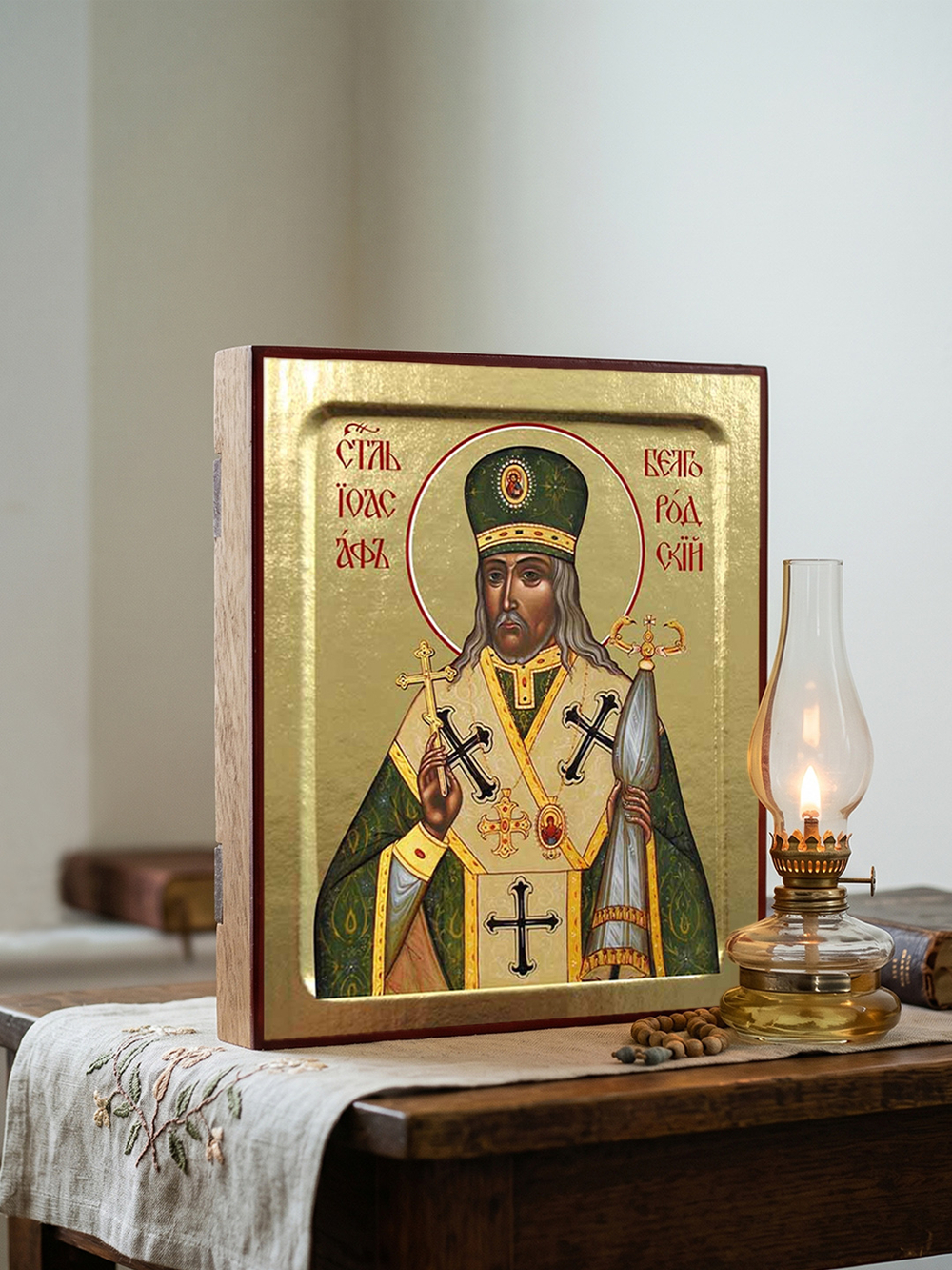 Икона Иоасафа Белгородского, святителя на дереве: 125 х 160 (Синопсисъ)