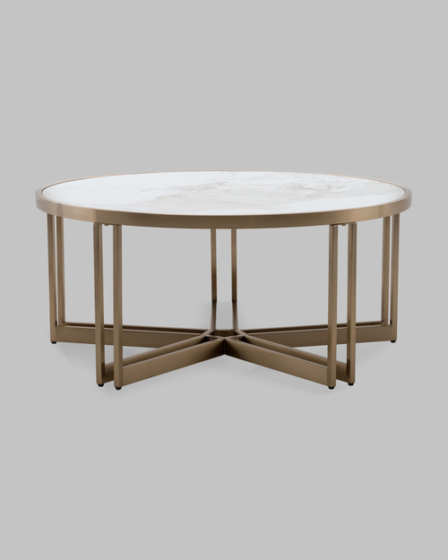 Журнальный столик Алиада 90х90 см светлая керамика сталь шампань