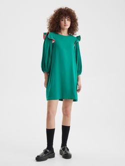 Платье с воланами изумрудного цвета