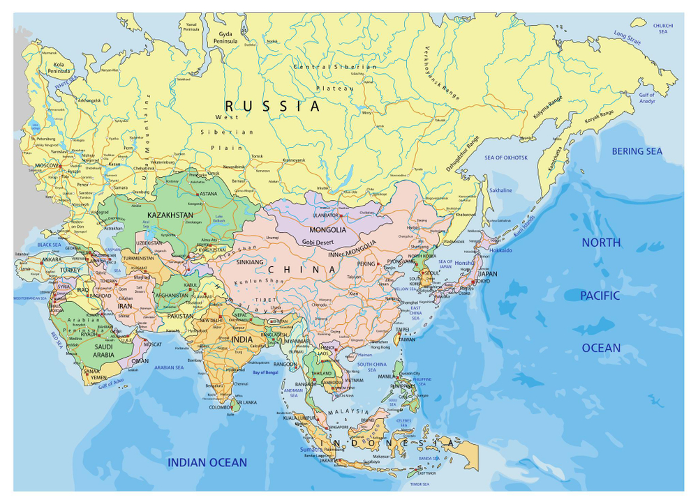 Asia. Colour Political Map  ( 150 х 210 см) англ.яз. 2024 год