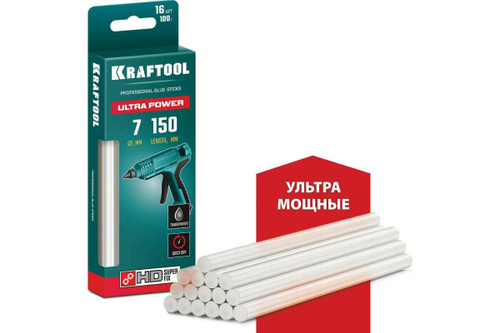 Ультрамощные прозрачные клеевые стержни KRAFTOOL Ultra Power 16 шт, 7x150 мм 06837-16