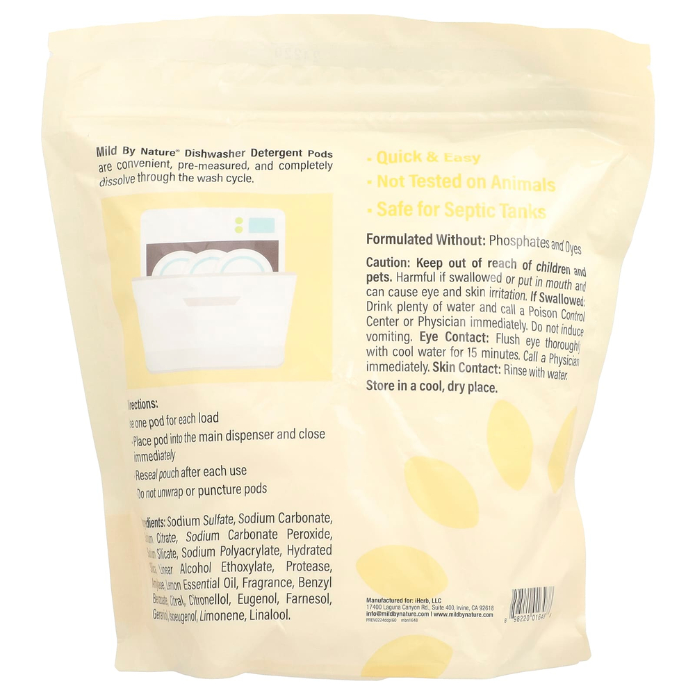 Mild By Nature, средство для мытья посуды в посудомоечной машине в капсулах, с ароматом лимона, 60 капсул, 1,08 кг (2,37 фунта)