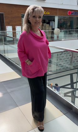 Туника-блузон с хомутом и кармашками на большие размеры.