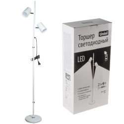 ULM-T600 2х6W-4500K-DIM WHITE Торшер напольный светодиодный. 2х6W. Сенсорный выключатель. Диммер. Белый. ТМ Uniel