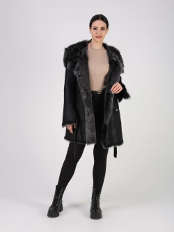 Дубленка зимняя натуральная с капюшоном короткая