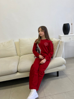 Костюм  для девочки из футера с широкими штанами Apres School красный