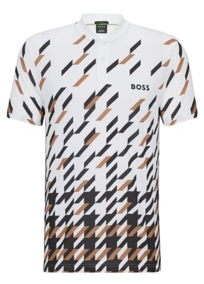 Мужское теннисное поло BOSS x Matteo Berrettini Slim-fit Houndstooth Polo Shirt - white