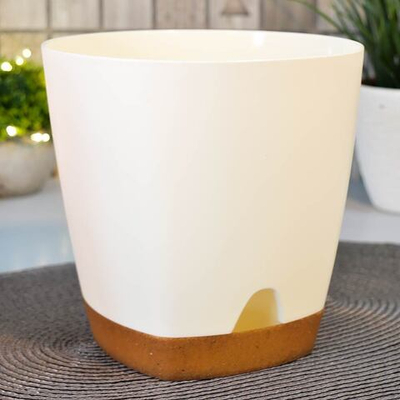 Горшок цветочный WOOD 2,5л D170мм с прикорневым поливом, сливочный/бук