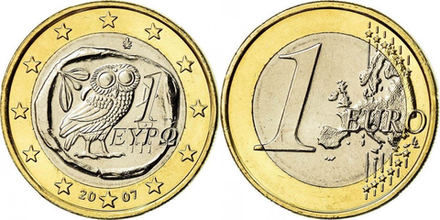 Греция 1 евро, 2007-2023 Сова XF
