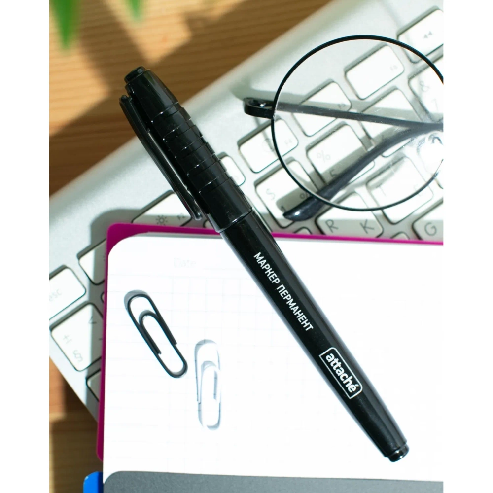Маркер перманентный Attache черный (толщина линии 1,5-3 мм) круглый наконечник