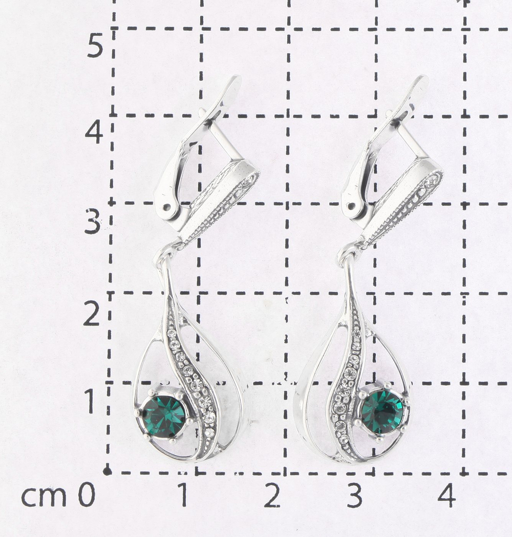 "Торфи" серьги в серебряном покрытии из коллекции "Изумрудные мечты" от Jenavi  с английским замком