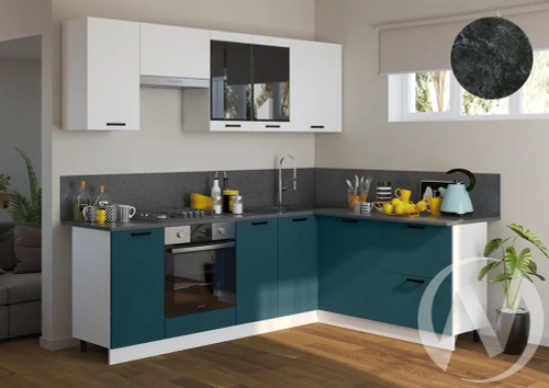 Кухня Техно 2;4*1;8м (белый/белый снег софт; атлантик софт/кастилло темный) Компоновка №3