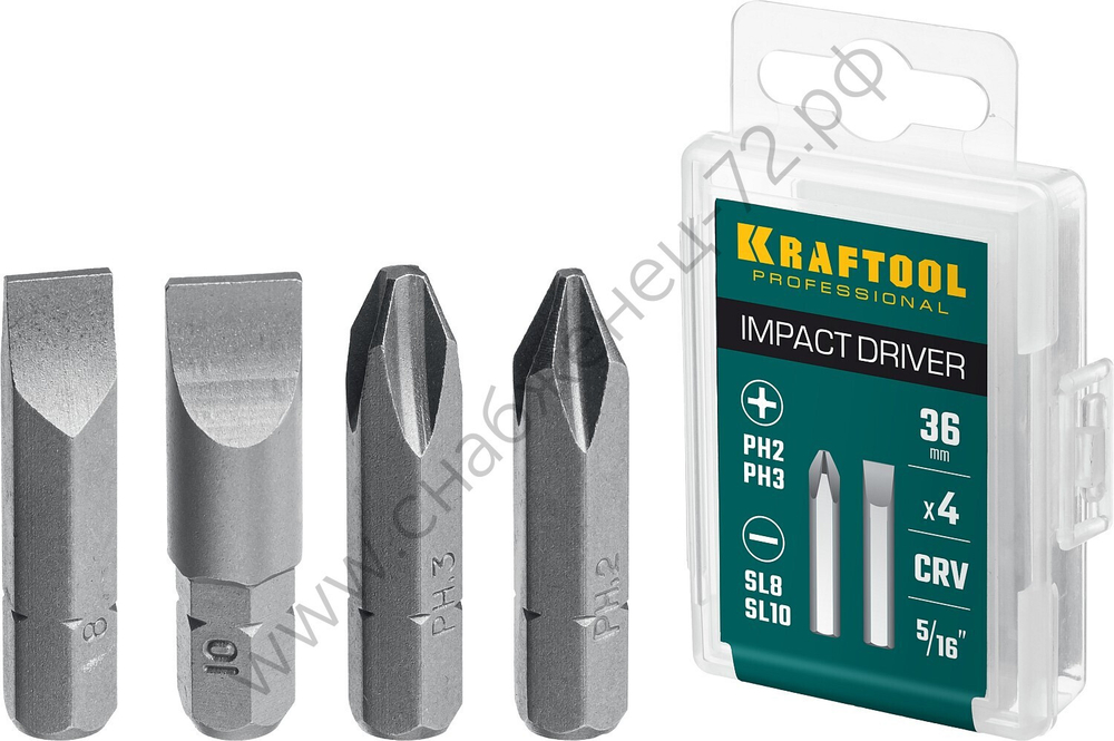 KRAFTOOL 36 мм, 4 шт, Набор бит для ударной отвертки (25551)