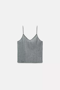 ZARA ТОП ИЗ МЯГКОЙ ТКАНИ С ПЛИССИРОВКОЙ, СЕРЫЙ С МЕЛАНЖЕВЫМ ЭФФЕКТОМ