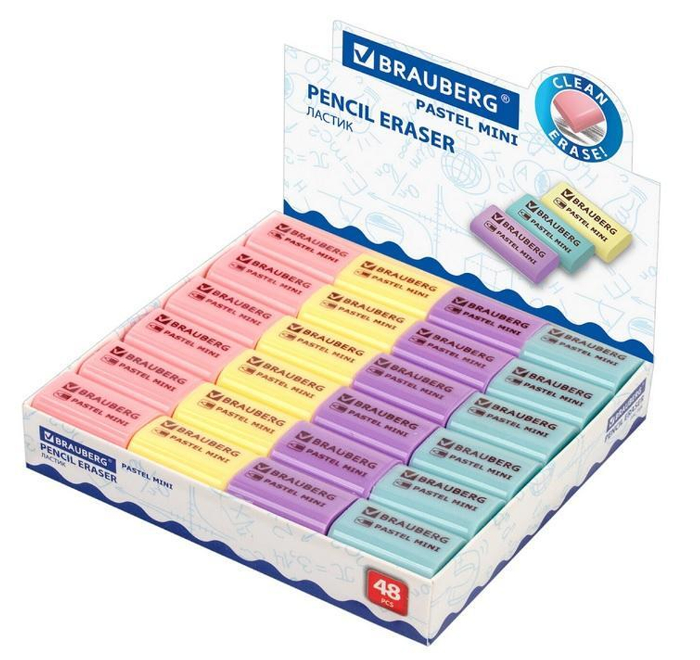 Ластик 27*18*10мм,в ассорт. "Pastel Mini" (BRAUBERG)