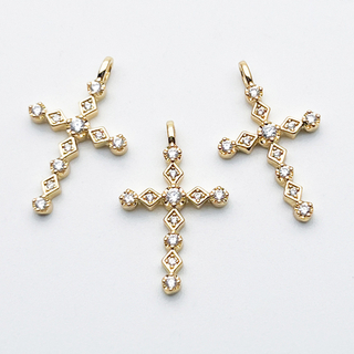 Подвеска Крест, цвет золото, фианиты, размер 23*13 мм, цена за 1 шт