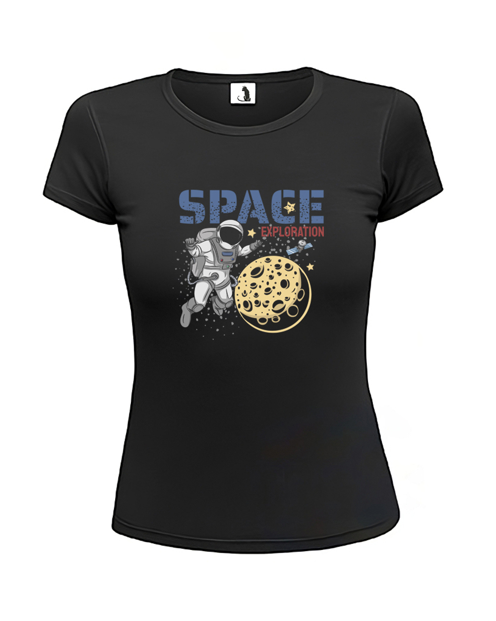 Футболка Space exploration женская приталенная черная