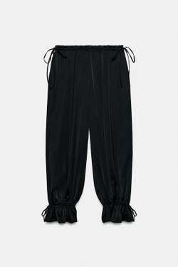 ZARA БРЮКИ-ШАРОВАРЫ С ЗАВЯЗКАМИ, ЧЕРНЫЙ
