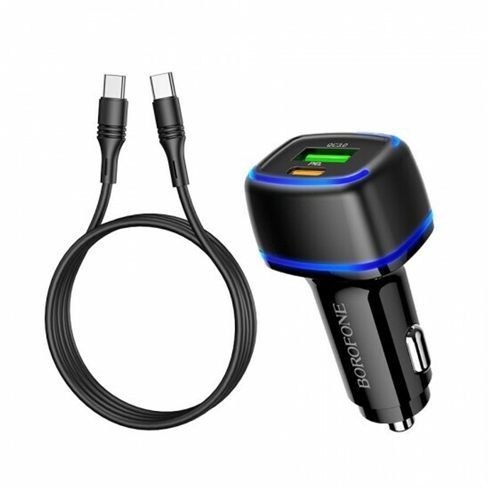 Автомобильная зарядка Borofone BZ14A 3A QC3.0, Type-C/Type-C, 012348 Белый