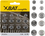 Батарейка щелочная, тип ag1*2 шт, ag3*2 шт, ag10*2 шт, ag12*2 шт, ag13*4 шт SETLR-12BPC ХВАТ Упаковка