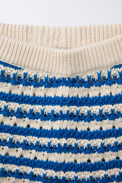 ZARA ШОРТЫ ИЗ ТРИКОТАЖА В ПОЛОСКУ, СИНИЙ