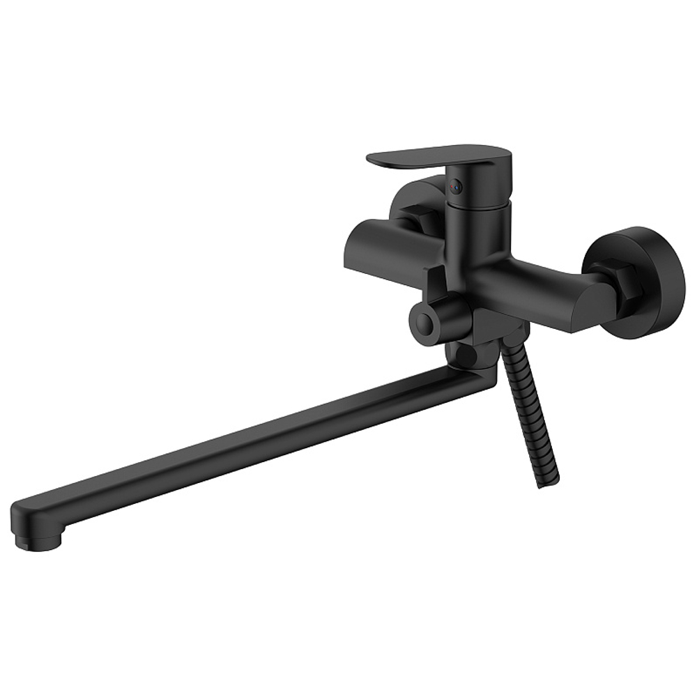 Смеситель для ванны Azario Alanti керамический картридж, длинный излив, с ручным душем, шланг 150 см, черный матовый (AZ-K1732B)