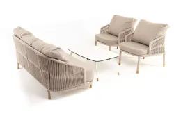 "Верона" лаунж-зона 5-местная плетеная из роупа (веревки), каркас алюминиевый белый, роуп бежевый