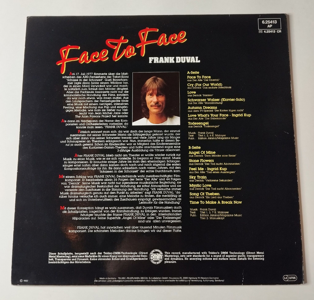 Винтажная виниловая пластинка LP Frank Duval Face To Face (Germany 1982)