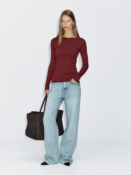 Massimo Dutti Футболка в полоску с длинными рукавами, красный