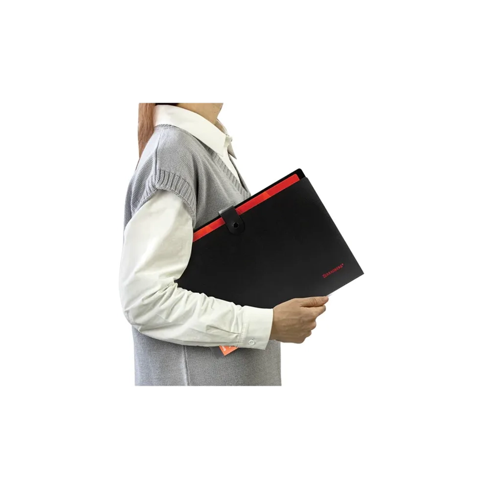 Папка на кнопке А-4 5 отделений, BRAUBERG "Extra", черная с красным, 274095